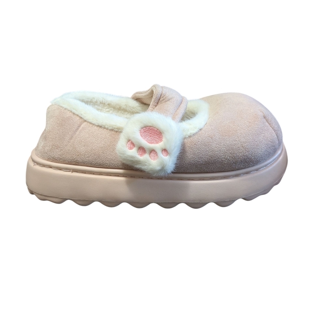 Women's Plush Pink Fuzzy Paw-Accent Slippers